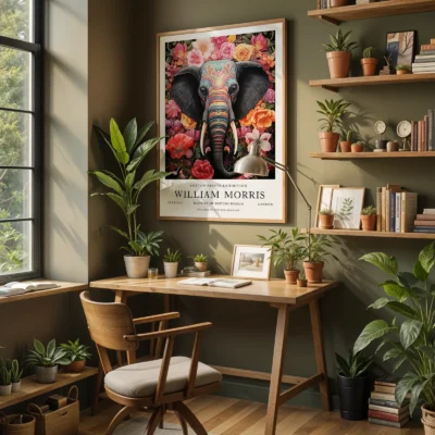 Vintage elephant print home office wall art