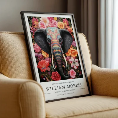Vintage elephant print framed chair display