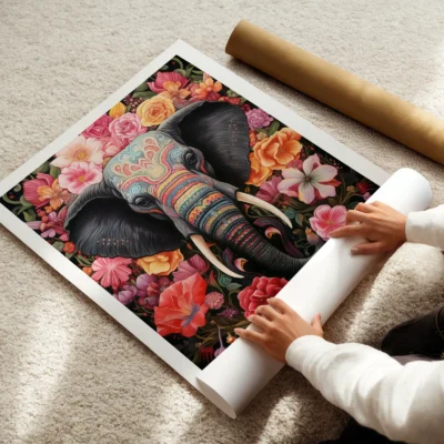 Vintage elephant print rolled art poster