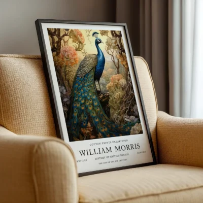 Vintage peacock print framed chair display