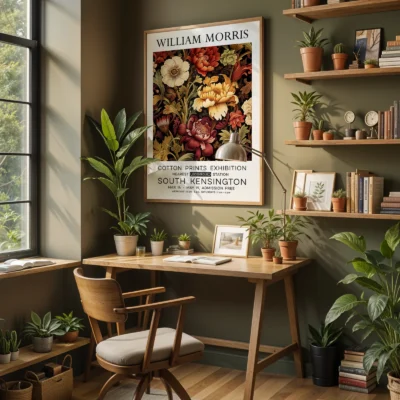 Vintage floral print home office wall art