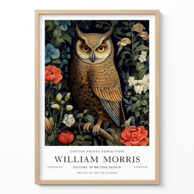 Vintage owl print William Morris poster