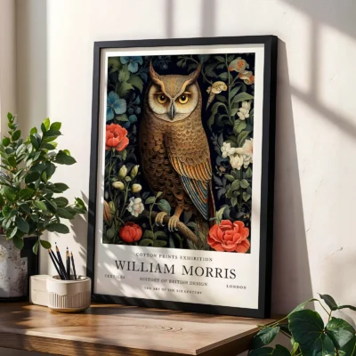 Vintage owl print living room decor