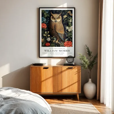 Vintage owl print bedroom wall art