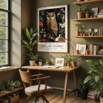 Vintage owl print home office wall art