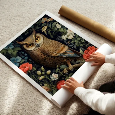 Vintage owl print rolled art poster