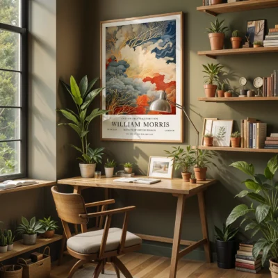 Vintage landscape print home office wall art