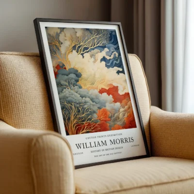 Vintage landscape print framed chair display