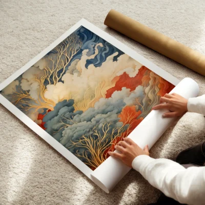 Vintage landscape print rolled art poster