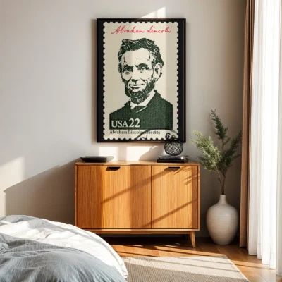 Abraham Lincoln poster vintage USA stamp wall decor
