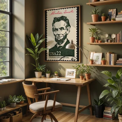 Abraham Lincoln poster vintage stamp office decor