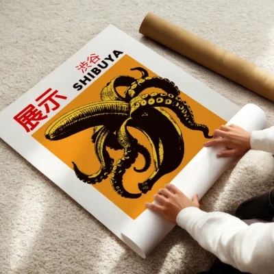 Japanese Octopus Banana Print – Orange