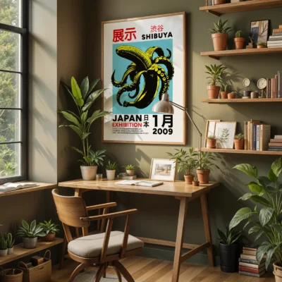 Japanese Octopus Banana Print – Blue