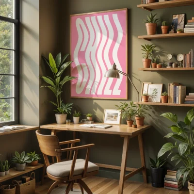 Chill poster pink retro typography office decor