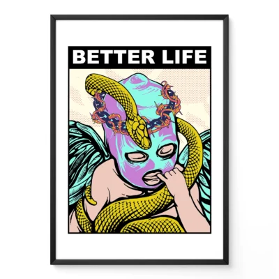 Retro artwork print cupid mask snake pop art poster