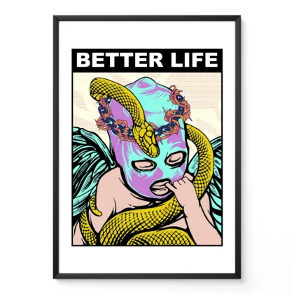 Retro artwork print cupid mask snake pop art poster
