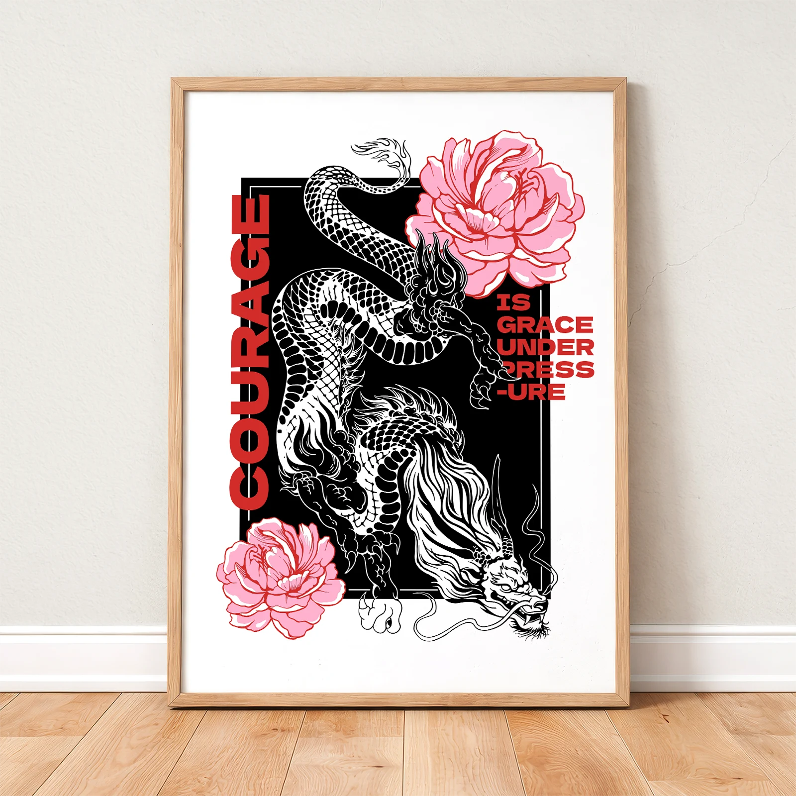 Japanese Dragon Poster – Peony Flower Wall Art