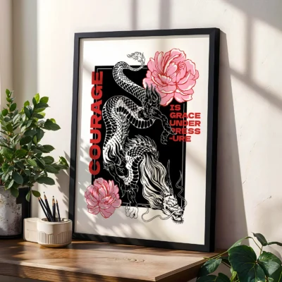 Japanese dragon poster modern asian wall decor