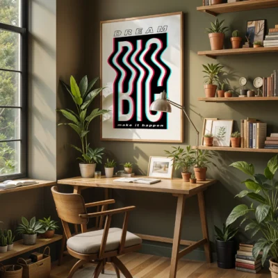 Dream big poster workspace inspirational wall art