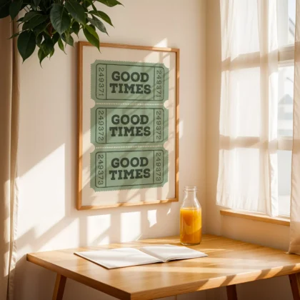 Typografie Wandbild – Good Times Ticket (Retro Grün)