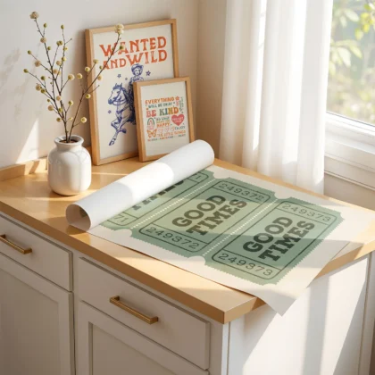 Typografie Wandbild – Good Times Ticket (Retro Grün)