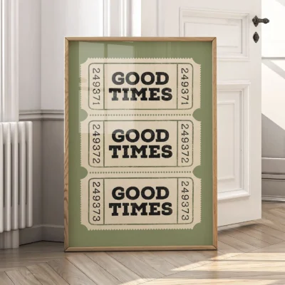 Green ticket print framed retro wall decor
