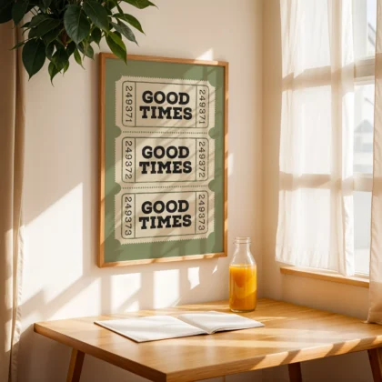 Typografie Wandbild – Good Times Ticket (Hellgrün)