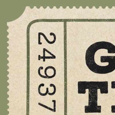Green ticket print close-up vintage ticket design