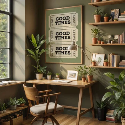 Green ticket print home office wall decor