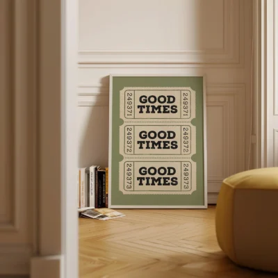 Green ticket print minimalist interior decor
