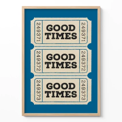 Blue ticket print good times retro wall art