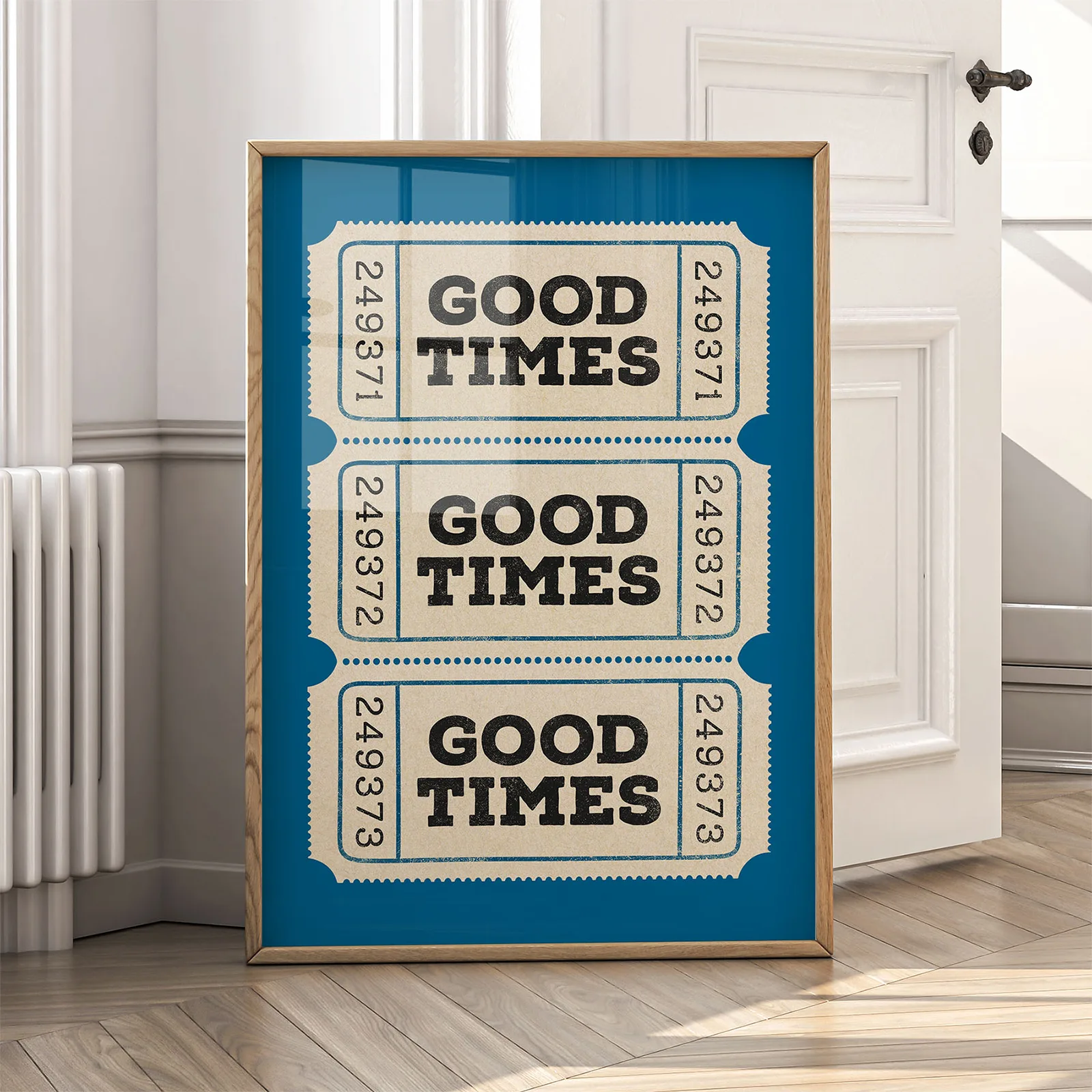 Retro Blue Ticket Poster – Good Times Wall Art