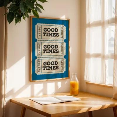 Blue ticket print modern interior wall art