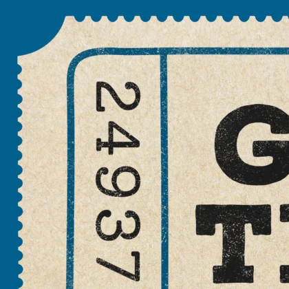 Typografie Wandbild – Good Times Ticket (Blau)