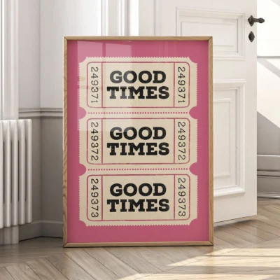 Retro ticket poster pink framed wall art