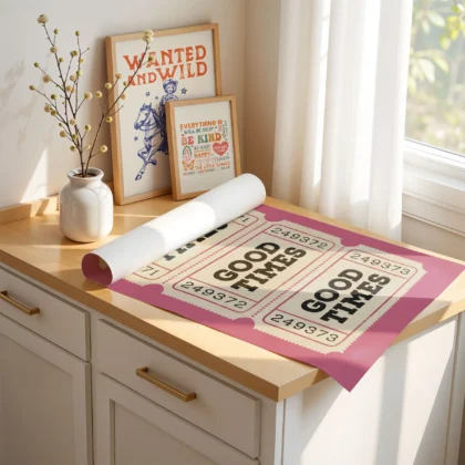 Typografie Wandbild – Good Times Ticket (Rosa)
