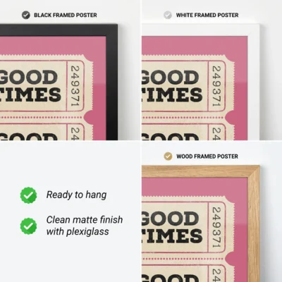 Retro ticket poster pink frame options