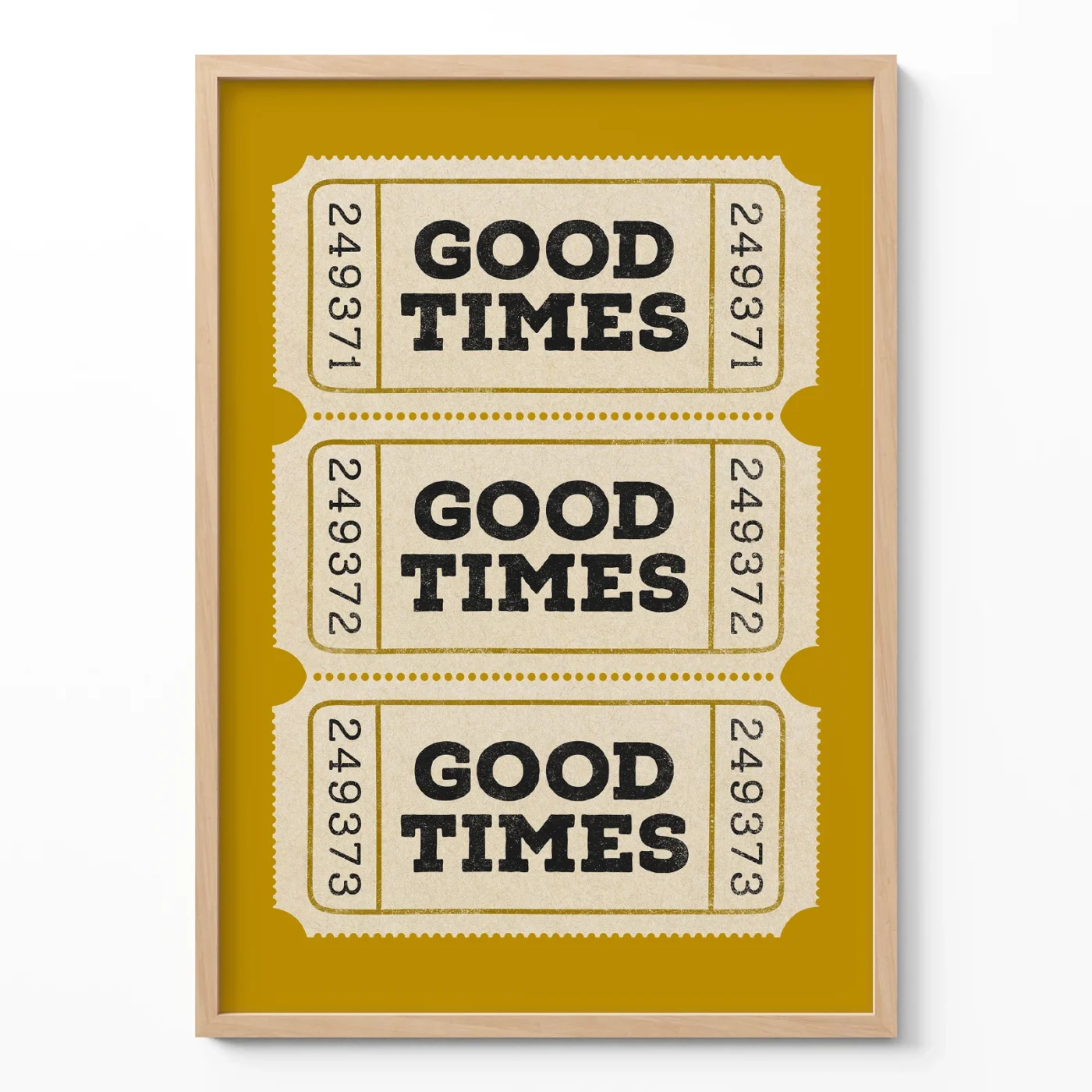 Retro ticket poster yellow good times wall art
