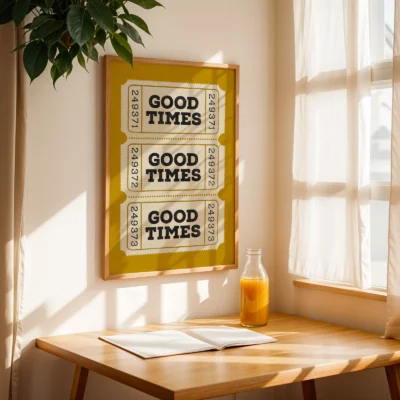 Retro ticket poster yellow interior wall art