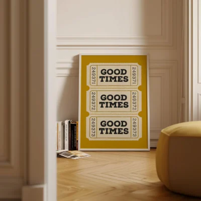 Retro ticket poster yellow minimalist decor