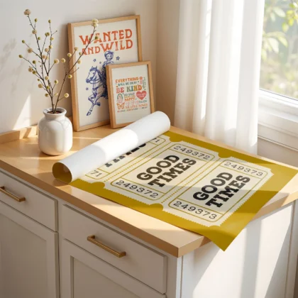 Typografie Wandbild – Good Times Ticket (Gelb)
