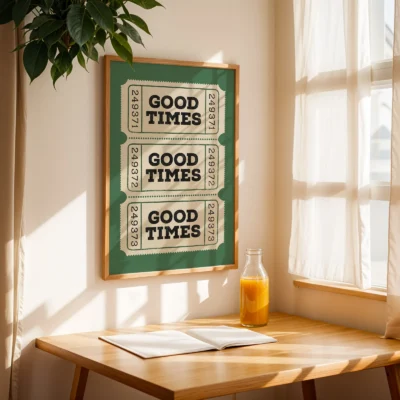 Retro ticket poster green interior wall art
