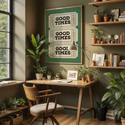 Retro ticket poster green workspace wall art