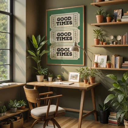 Typografie Wandbild – Good Times Ticket (Grün)