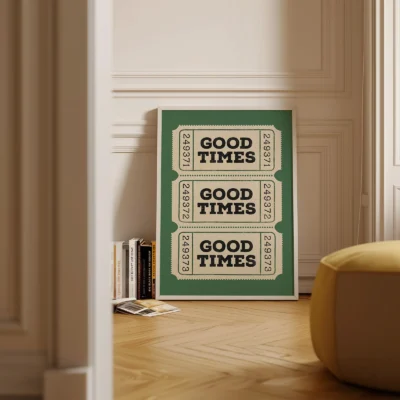 Retro ticket poster green minimalist decor