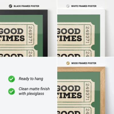 Retro ticket poster green frame options