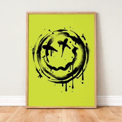 Smiley face poster framed graffiti smiley wall art
