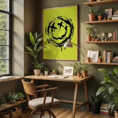 Smiley face poster graffiti workspace wall decor