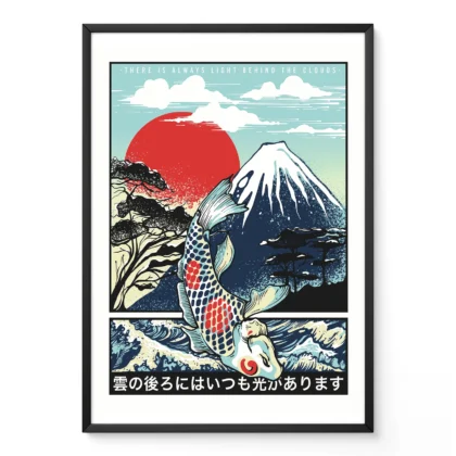 Paveikslas su japoniška koi žuvimi ir Fudžio kalnu