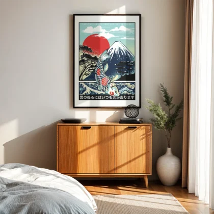 Paveikslas su japoniška koi žuvimi ir Fudžio kalnu